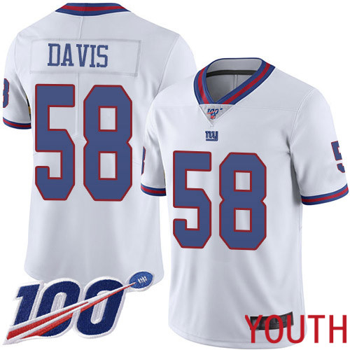 Youth New York Giants 58 Tae Davis Limited White Rush Vapor Untouchable 100th Season Football NFL Jersey